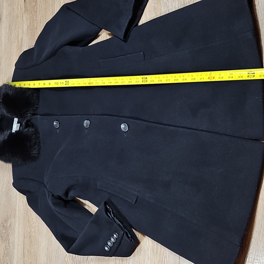 Preston & York Wool Cashmere Knee Length Black Coat w Genuine Fox Fur Collar - Picture 15 of 16